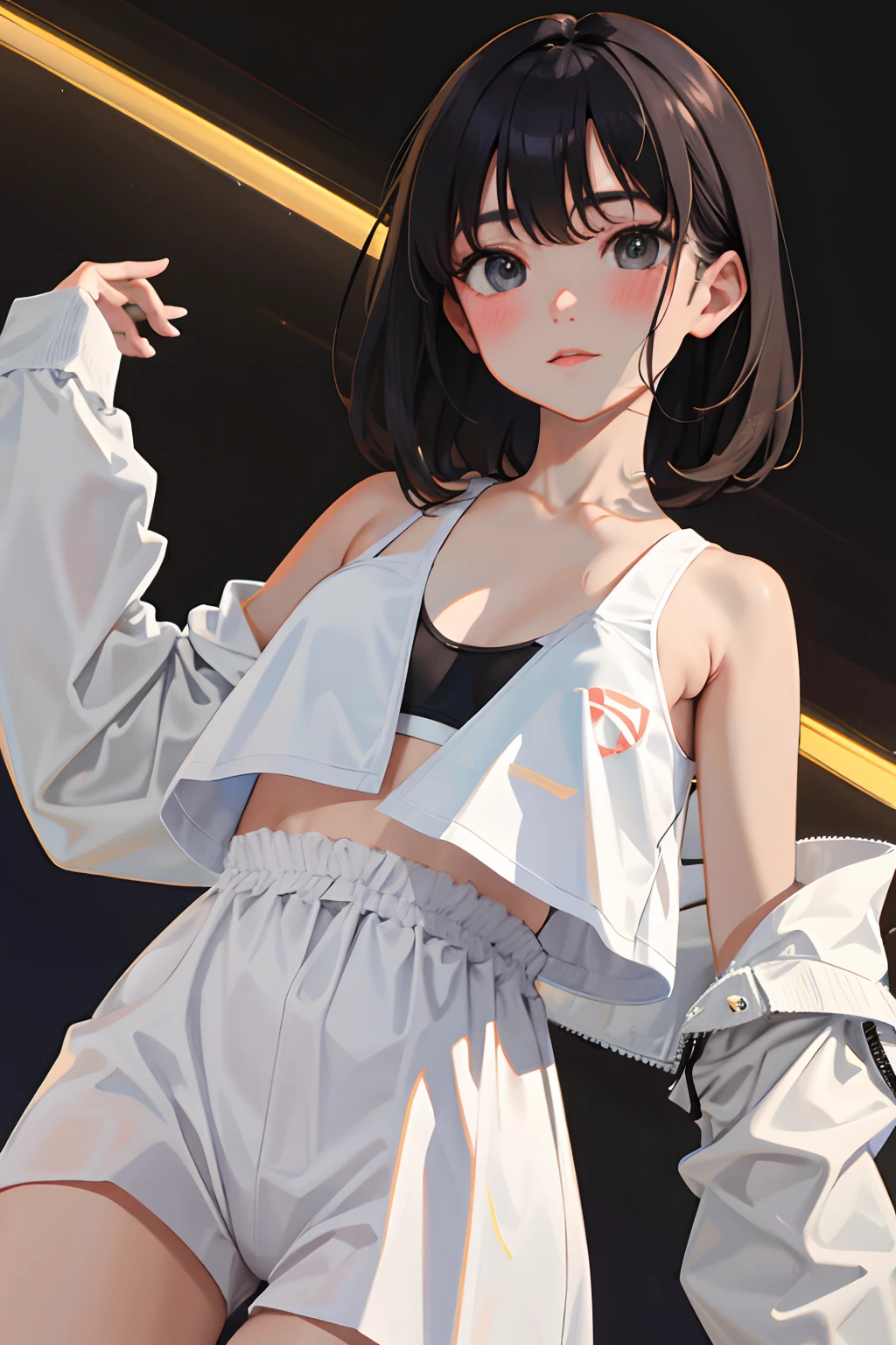 (masterpiece,Highest Quality),,A dark-haired,Sportsbra