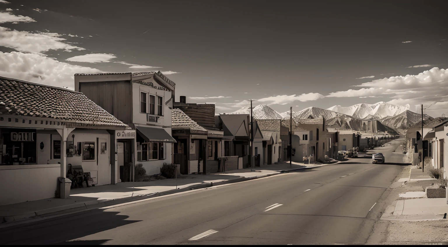 (Masterpiece, Best Quality, Ultra-detailed, best shade), High contrast, The ultra-Highres, Small Town in Nevada, Rural villages,