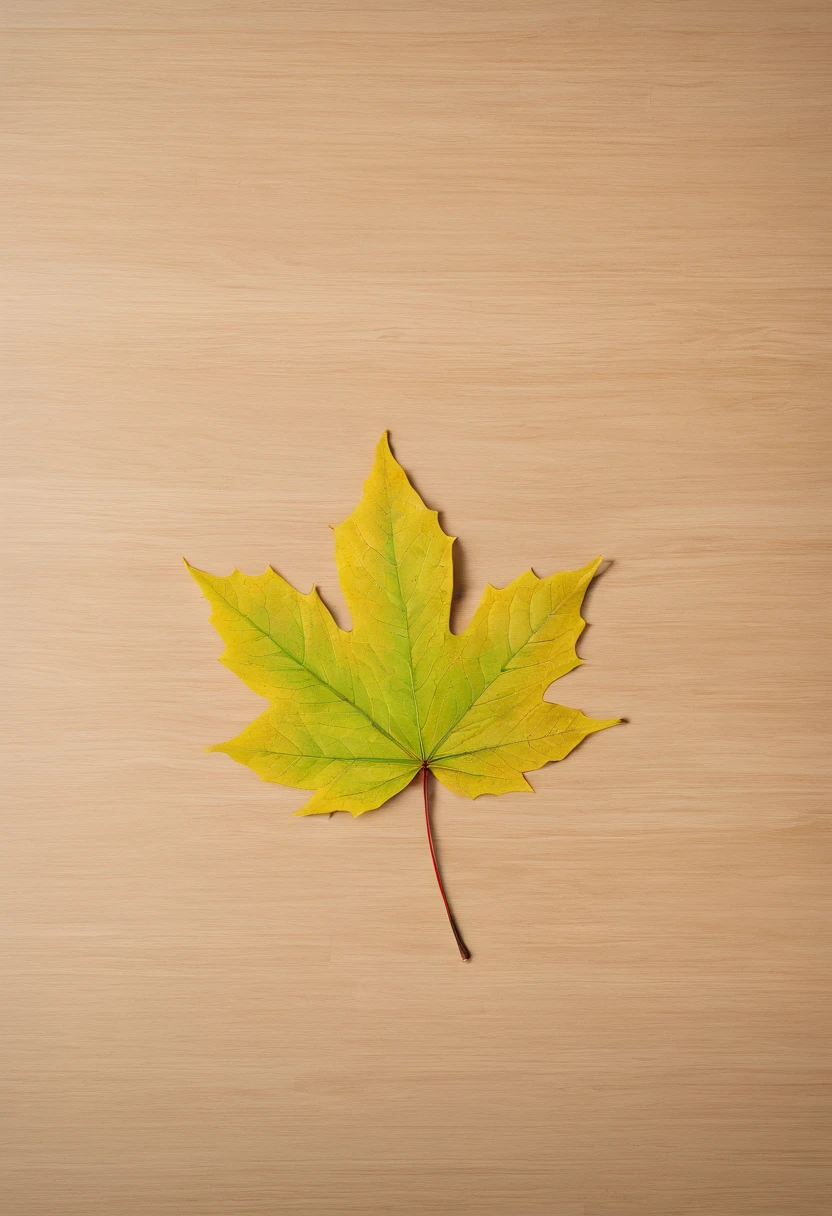 A serene educational setting showing only three maple leaves arranged on a classroom desk. Each leaf is inscribed with different Chinese characters, conveying motivational messages. The leaves are bathed in a soft, warm light, emphasizing the rich hues of the maple and the thoughtful messages, designed to inspire and uplift the viewer.