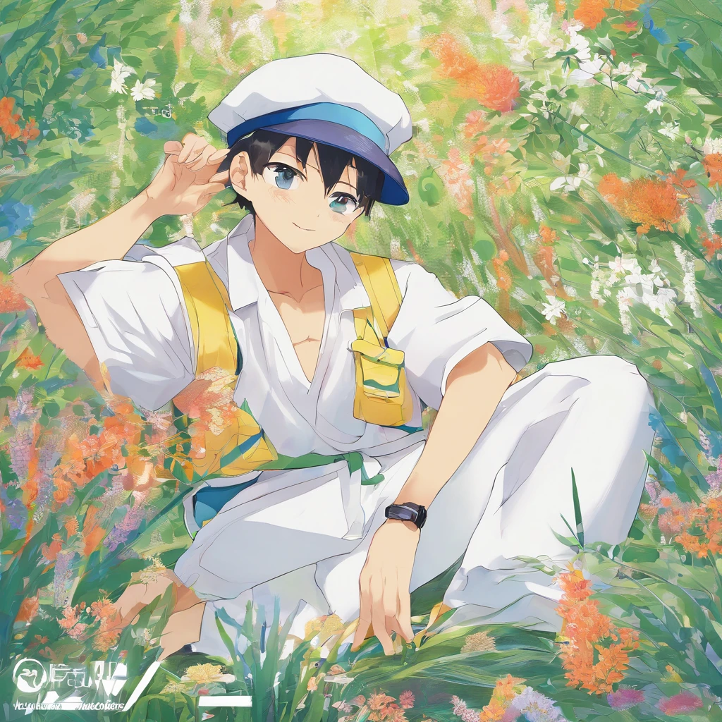 reed bush,Gilet blanc,Straw Hat Hat,Blue cloth pants,Q version boys,Body stretching,Brighten skin,HighestQuali,