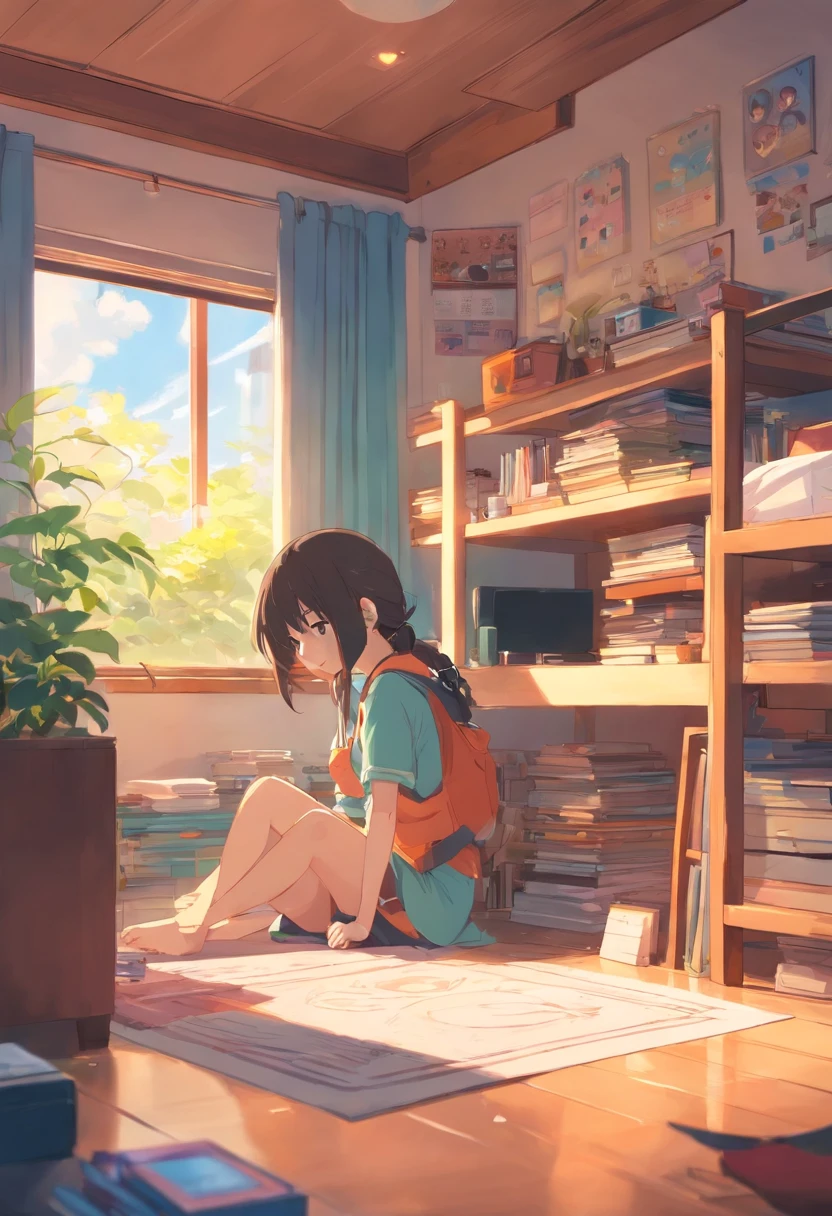 animeaesthetic, lovely art style, in her room, Soft anime illustration, Anime style illustration,beautiful anime art style, kawaii anime manga style, Cute anime style, Anime art style, Black beauty