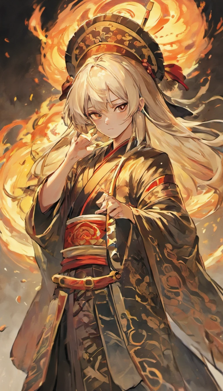 (tmasterpiece,best qualtiy,超高分辨率,Detailed details),ember, An ancient Chinese swordsman holds a sword,heroic look,Eyebrows are clear,Wearing a straw hat,Wearing a cassock,inspired by Shunkōsai Hokushū,in the artistic style of mohrbacher,Inspired by Ryūkōsai Jokei,in style of peter mohrbacher
