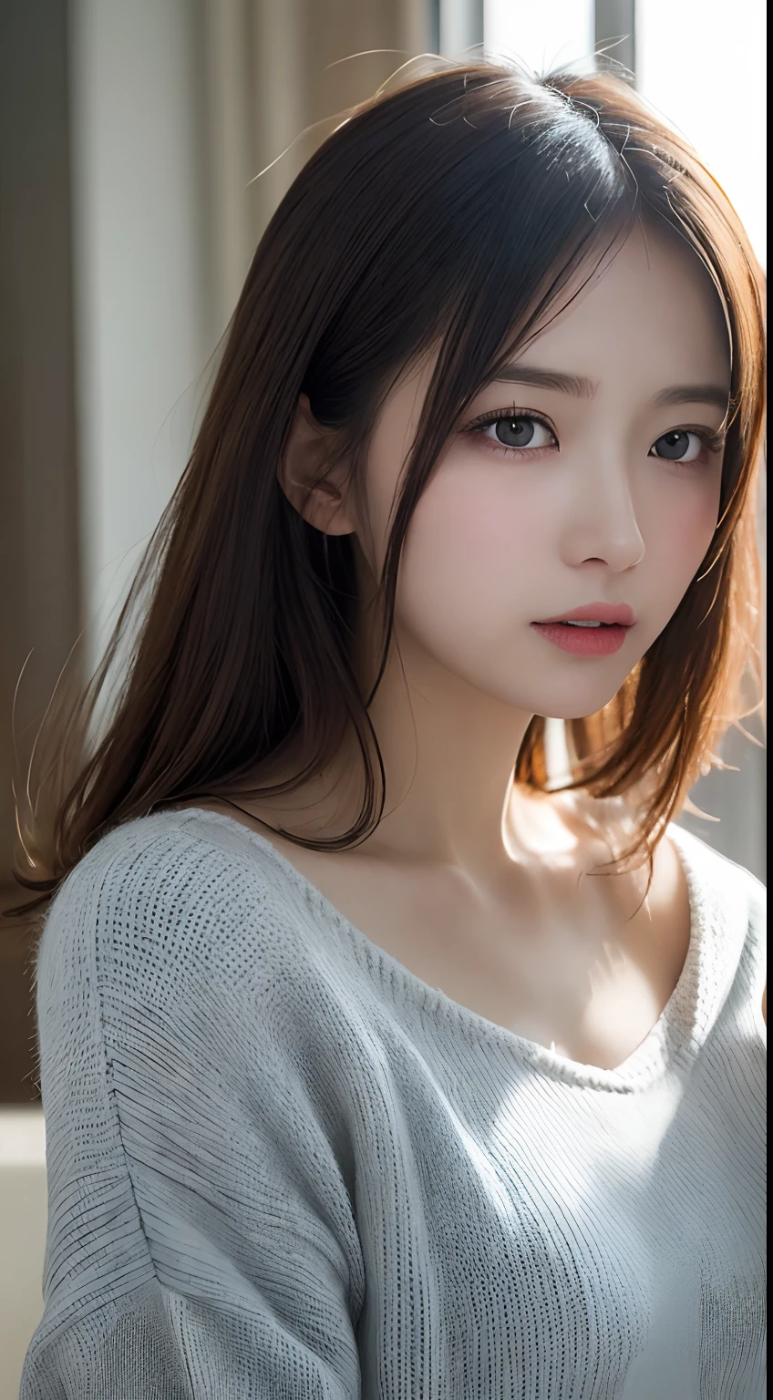masutepiece, Best Quality, Illustration, Ultra-detailed, finely detail, hight resolution, 8K Wallpaper, Perfect dynamic composition, Beautiful detailed eyes , 城市(Scramble crossing), Sexy face,Face feeling ecstasy,Face at the peak of sexual arousal,profile,Perfect and beautiful face,Background blur,Sweaters