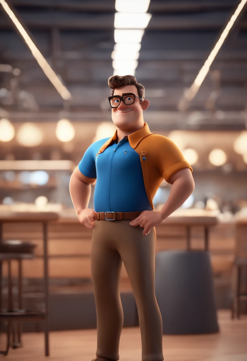 Cartoon character of a man with black glasses and a blue shirt, animation character, Caractere estilizado, animation style rendering, 3D estilizado, Arnold Maya render, 3 d render stylized, toon render keyshot, Personagem 3D, Personagem 3D, 3d rendering stylized, 3 d character render, personagem de desenho animado, Personagem de close up, Pose de personagem, (Estilo Pixar) (master part:1.2) (Bokeh) (best quality) (pele detalhada) (textura detalhada) (8k) (argila) (Cinematic lighting) (foco nítido