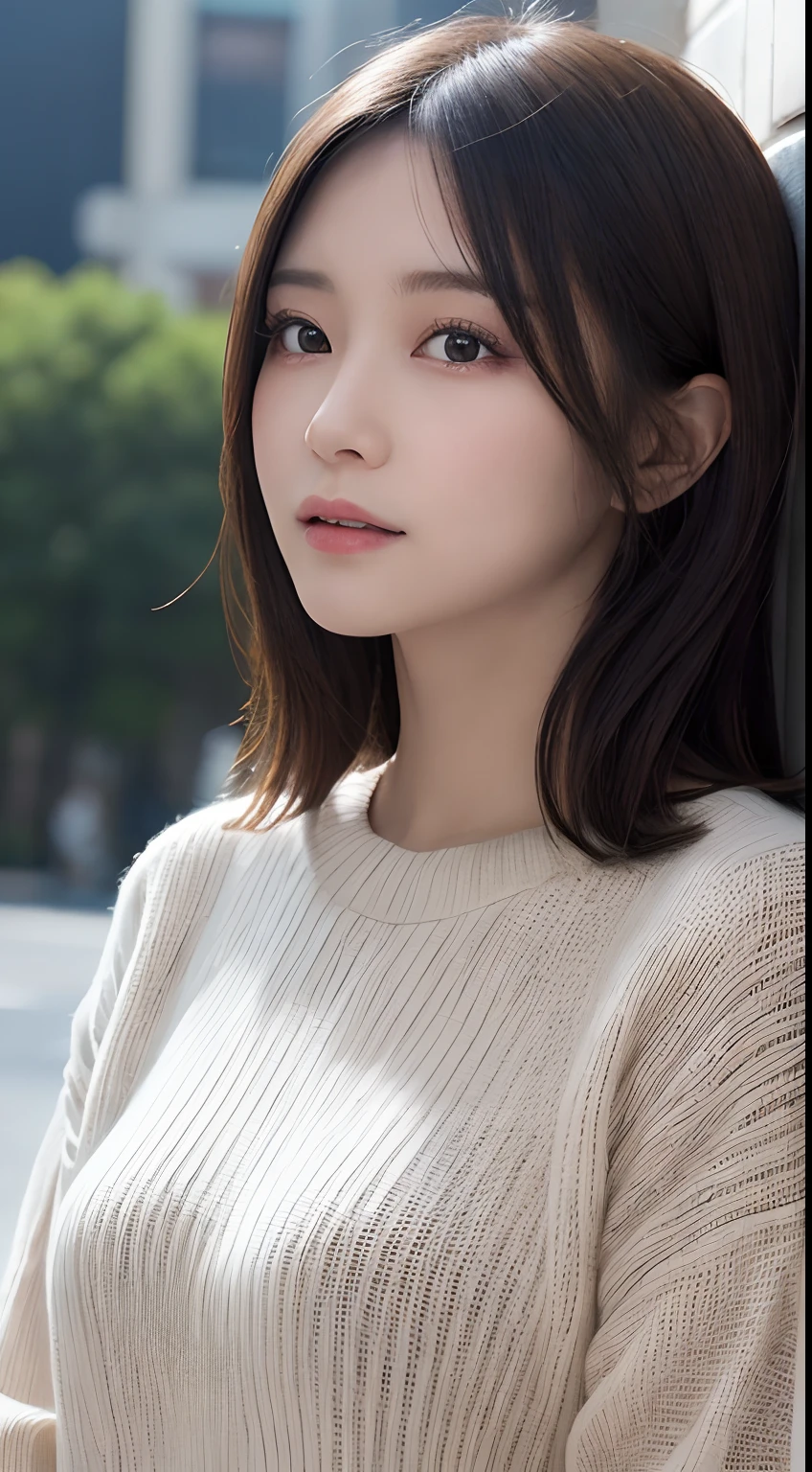 masutepiece, Best Quality, Illustration, Ultra-detailed, finely detail, hight resolution, 8K Wallpaper, Perfect dynamic composition, Beautiful detailed eyes , 城市(Scramble crossing), Sexy face,Face feeling ???????,Face at the peak of sexual arousal，profile,Perfect and beautiful face,Background blur,Sweaters