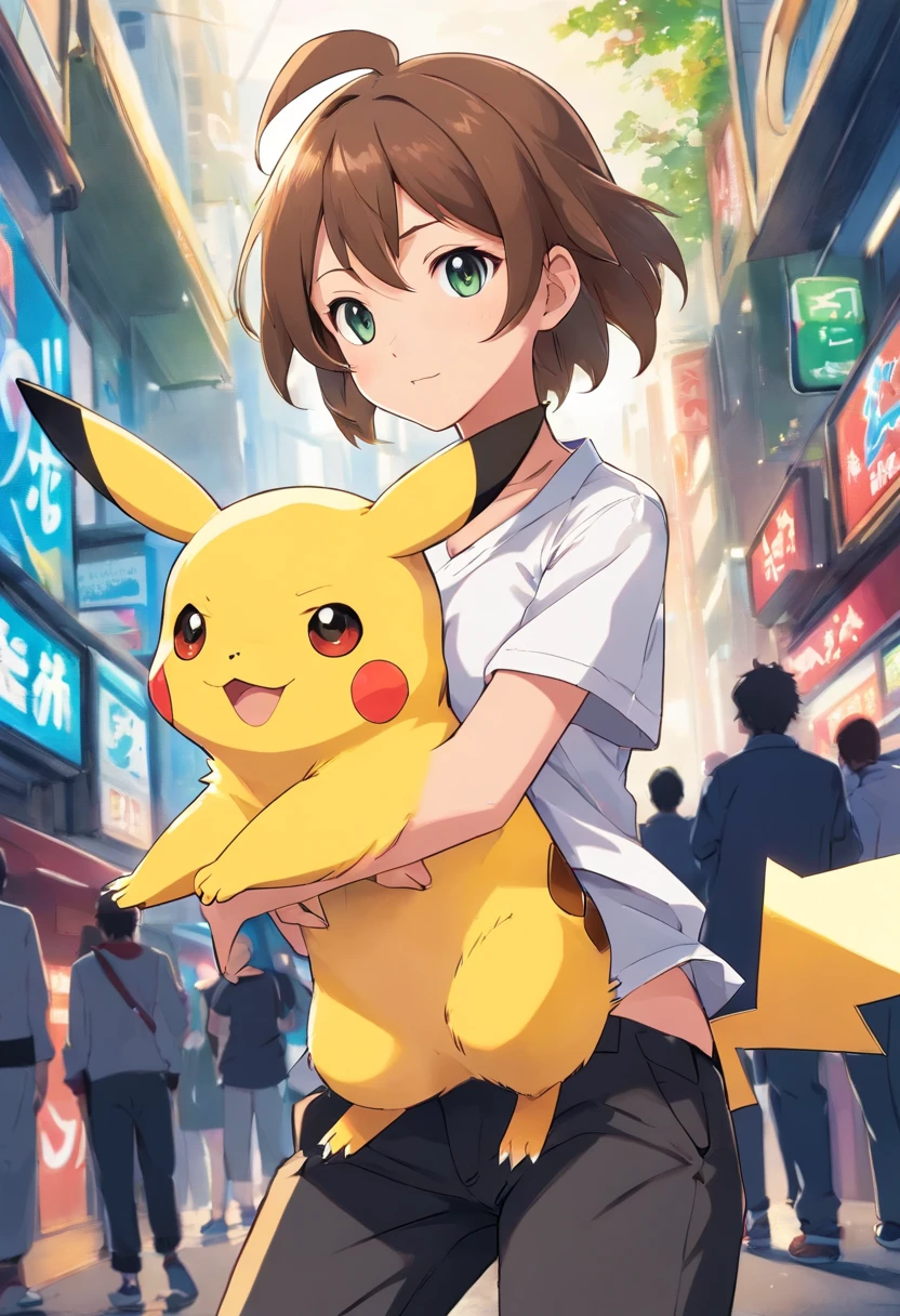 Pokémon: Pikachu wears a white shirt and black pants