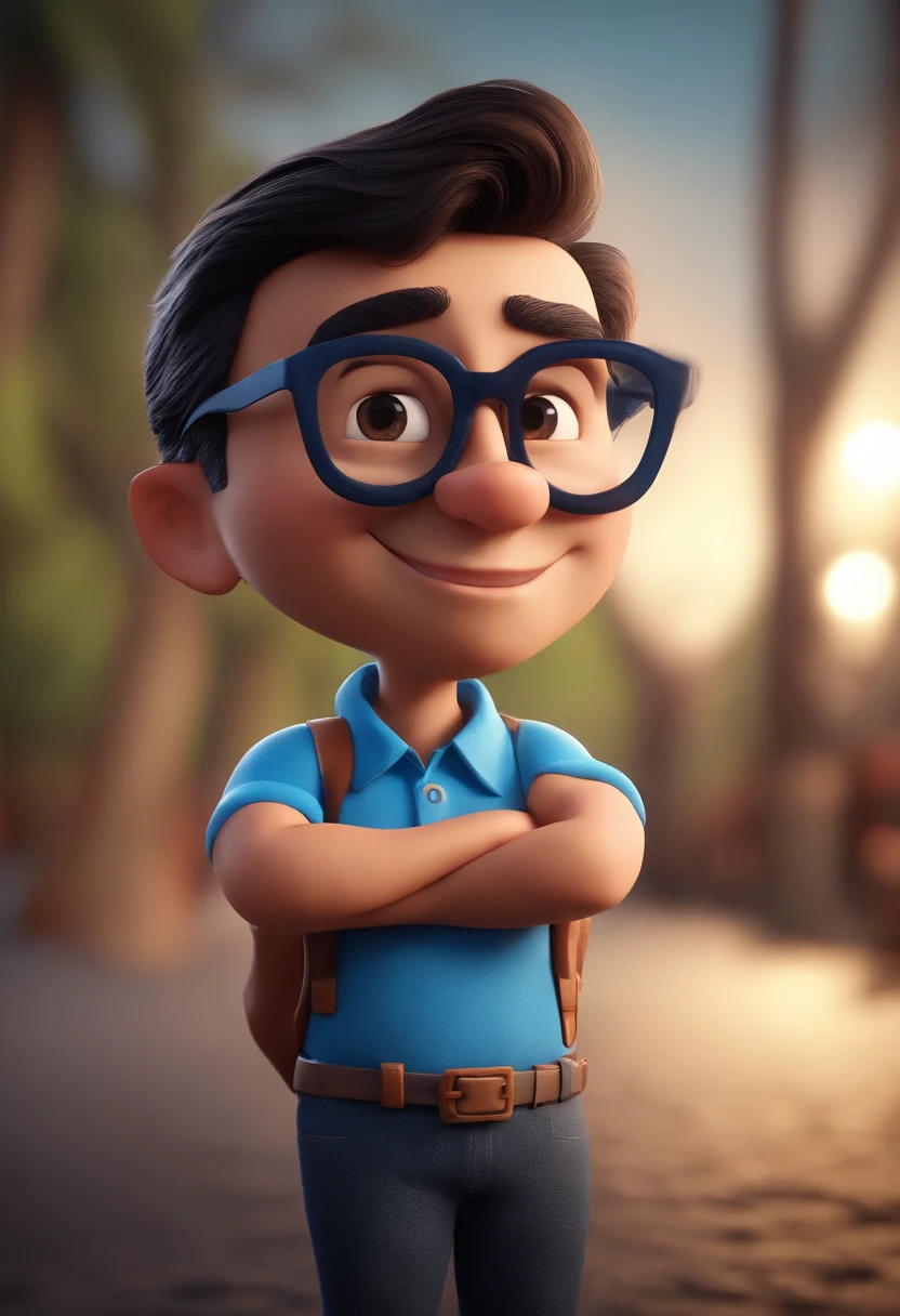Cartoon character of a man with black glasses and a blue shirt, animation character, Caractere estilizado, animation style rendering, 3D estilizado, Arnold Maya render, 3 d render stylized, toon render keyshot, Personagem 3D, Personagem 3D, 3d rendering stylized, 3 d character render, personagem de desenho animado, Personagem de close up, Pose de personagem, (Estilo Pixar) (master part:1.2) (Bokeh) (best quality) (pele detalhada) (textura detalhada) (8k) (argila) (Cinematic lighting) (foco nítido