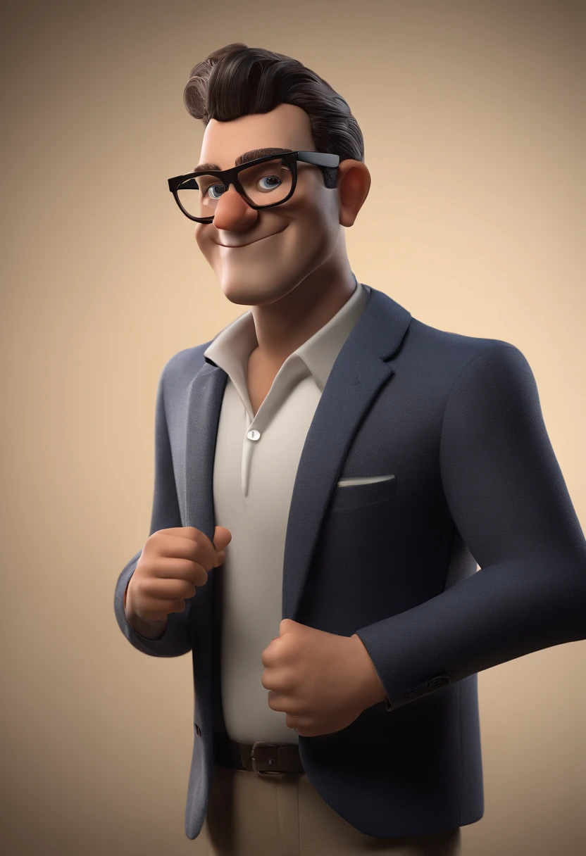 Cartoon character of a man wearing black glasses and a blue shirt, um personagem animado, Caractere estilizado, animation style rendering, 3D estilizado, Arnold Maya render, 3 d render stylized, toon render keyshot, Personagem 3D, Personagem 3D, 3d rendering stylized, 3 d character render, personagem de desenho animado, Personagem de close up, Pose de personagem, (Estilo Pixar) (master part:1.2) (Bokeh) (best quality) (pele detalhada) (textura detalhada) (8k) (argila) (Cinematic lighting) (foco nítido,Senta e vaza a parte superior do corpo