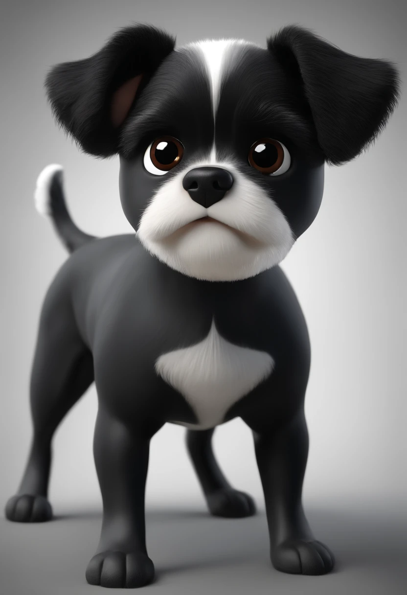 dog character, pit bull breed, with medium ears standing up, grown-up, average size, blackw, stark, grown-up, animation character, stylized character, animation style rendering, 3d stylized, Arnold Maya rendering, Stylized 3D rendering, toon render screenshot, 3d character, 3d character, Stylized 3D rendering, 3D character rendering, cartoon character, Personagem de close up, character posing, (Pixar-style) (master part:1.2) (bokeh) (best quality) (skin detailed) (detailed texture) (8k) (Argilla) (cinematic lighting) (sharp focus