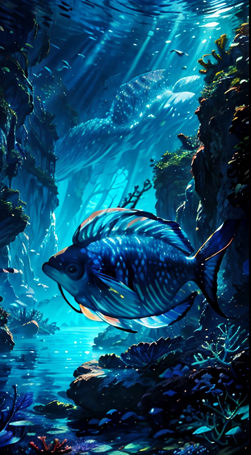 (best quality,4k,8k,highres,masterpiece:1.2),ultra-detailed,(realistic,photorealistic,photo-realistic:1.37),vibrant colors,underwater world,glimmering fish,fascinating marine life,serene underwater scenery,shimmering coral reefs,detailed coral formations,sunlit ocean floor,transparent ocean water,ethereal light rays,dancing light patterns,hidden treasures of the sea,splendid underwater ecosystem,evoking a sense of wonder,peaceful underwater kingdom,enchanted aquatic realm,glowing aquatic plants,swaying sea anemones,colorful schools of fish,majestic manta rays,sleek and graceful dolphins,graceful movement of sea creatures,mysterious creatures in the depths,sparkling water surface,creating a magical ambiance,enchanting aquatic symphony,vividly textured corals,prismatic colors of the underwater world,an explosion of vibrant hues,glistening scales of fish,translucent fins of marine life,Captivating beauty of the ocean,countless hues and patterns,diversity of marine habitats,unveiling the secrets of the deep sea.