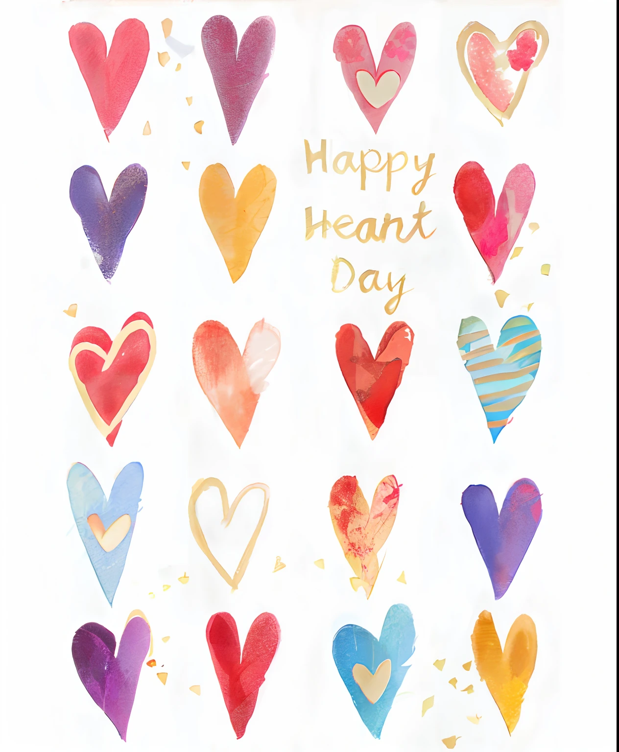 Many hearts are painted on a white background,It says Happy Day in the shape of a heart, Many hearts, (Heart), day, several hearts, author:Helen Berman, cheerfulness, red peach, Greeting Cards, by Lena Alexander, The cards, author:Elaine Hamilton, 🎨🖌️, h 7 6 8, H 768, lighthearted celebration, author:Pamela Drew