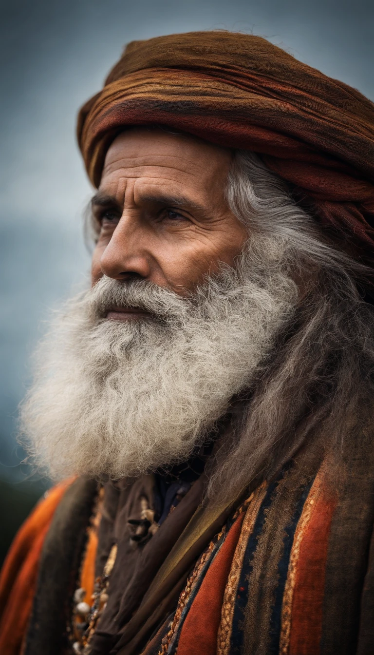 vieux.40 ans. Face of a Wise Man. cheveux blancs et barbe.