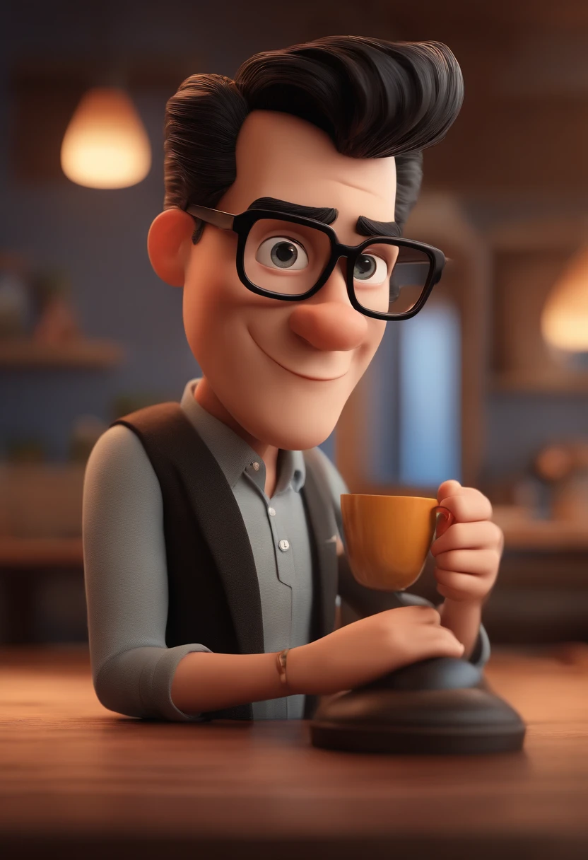 Cartoon character of a man with black glasses and a blue shirt, animation character, Caractere estilizado, animation style rendering, 3D estilizado, Arnold Maya render, 3 d render stylized, toon render keyshot, Personagem 3D, Personagem 3D, 3d rendering stylized, 3 d character render, personagem de desenho animado, Personagem de close up, Pose de personagem, (Estilo Pixar) (master part:1.2) (Bokeh) (best quality) (pele detalhada) (textura detalhada) (8k) (argila) (Cinematic lighting) (foco nítido