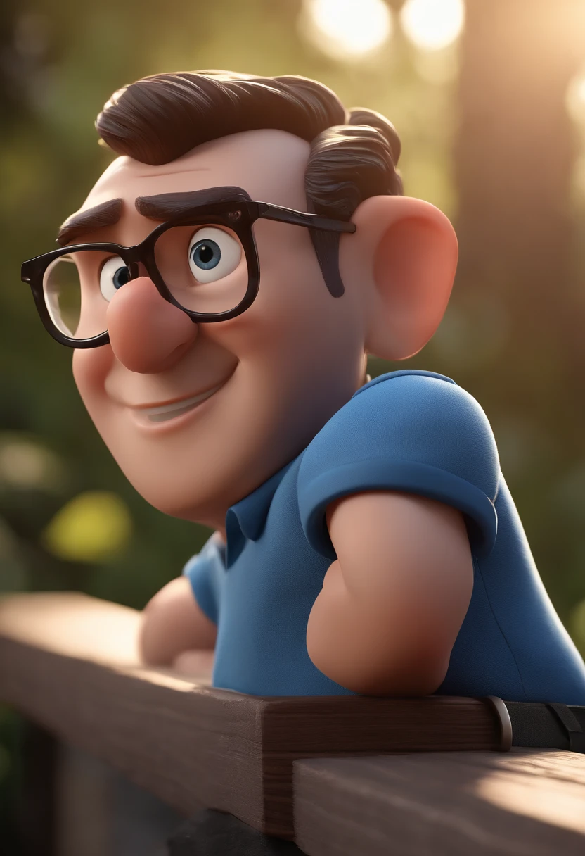 Cartoon character of a man with black glasses and a blue shirt, animation character, Caractere estilizado, animation style rendering, 3D estilizado, Arnold Maya render, 3 d render stylized, toon render keyshot, Personagem 3D, Personagem 3D, 3d rendering stylized, 3 d character render, personagem de desenho animado, Personagem de close up, Pose de personagem,  (Estilo Pixar) (master part:1.2) (Bokeh) (best quality) (pele detalhada) (textura detalhada) (8k) (argila) (Cinematic lighting) (foco nítido