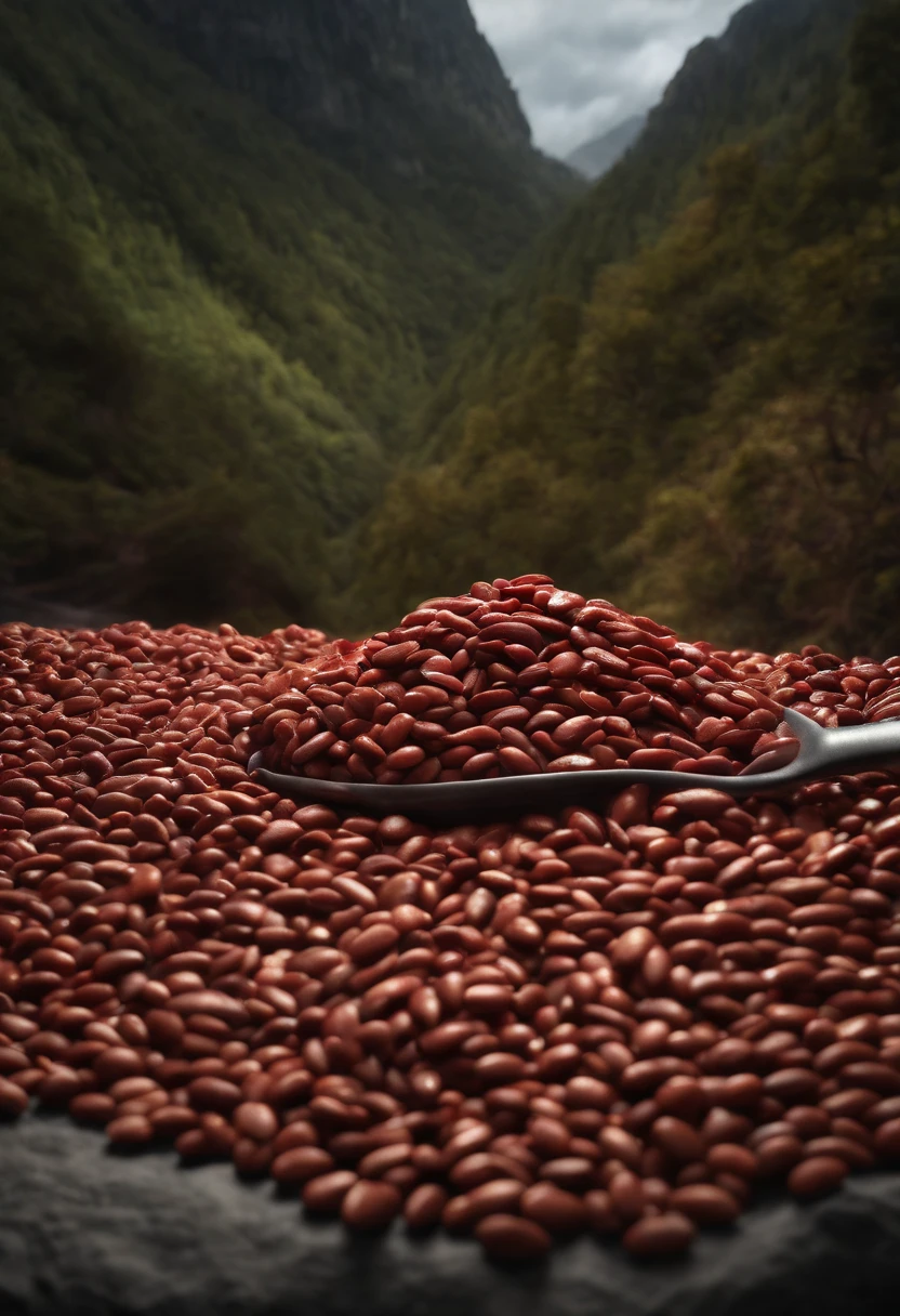 Red beans and rice grains are piled up in a mountain,microcosmic, Octane rendering, Cinematic composition, 35mm Fujifilm, Hyperrealistic, photograph realistic, HDR lighting, volumettic light, Cinematic, Pixar 3D, Detailed matte painting concept art in 8K resolution, --AR 16:9