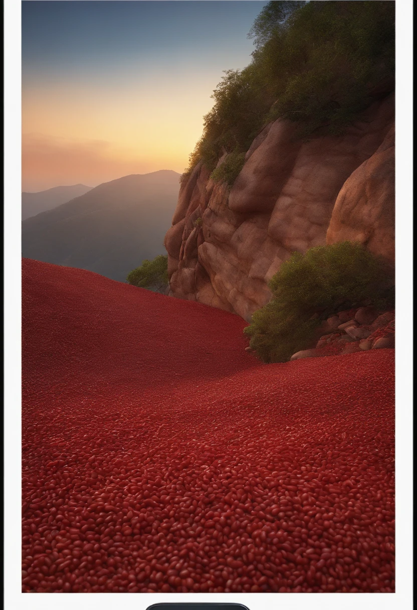 Red beans and rice grains are piled up in a mountain，microcosmic, Octane rendering, Cinematic composition, 35mm Fujifilm, Hyperrealistic, photograph realistic, HDR lighting, volumettic light, Cinematic, Pixar 3D, Detailed matte painting concept art in 8K resolution, --AR 16:9