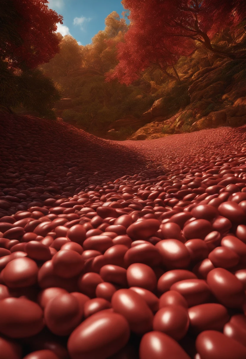 Red beans and rice grains are piled up in a mountain,microcosmic, Octane rendering, Cinematic composition, 35mm Fujifilm, Hyperrealistic, photograph realistic, HDR lighting, volumettic light, Cinematic, Pixar 3D, Detailed matte painting concept art in 8K resolution, --AR 16:9