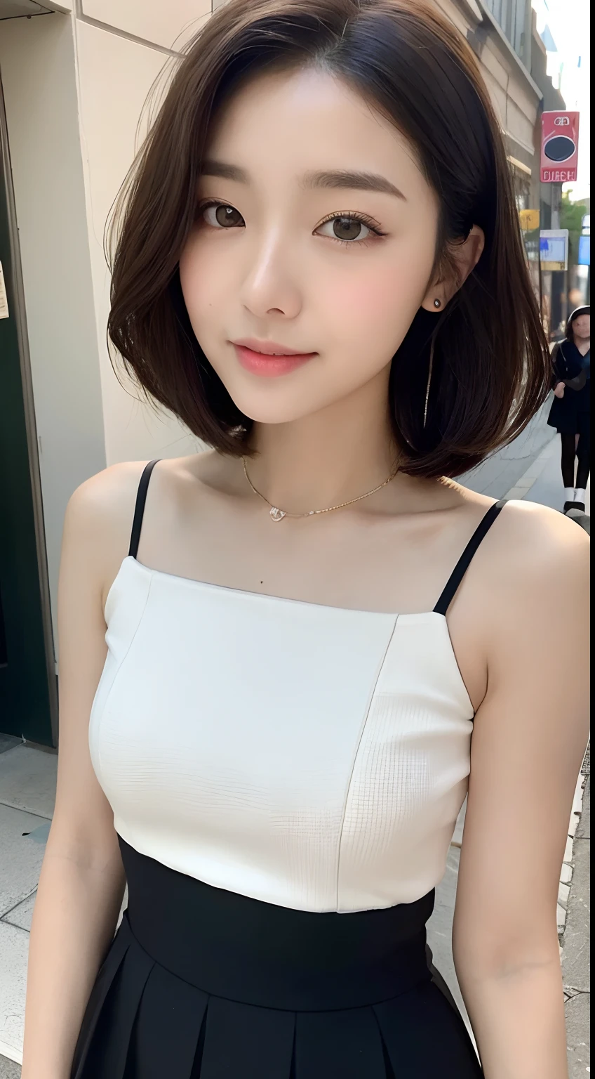 ((highest quality, 8k, masterpiece:1.3)), concentrated: 1.2, Perfect body beauty: 1.4, Hips: 1.2, ((Layered Haircut, chest: 1.2)), (Wet clothes: 1.1), (rain, street:1.3), Bandeau dress: 1.1, Highly detailed face and skin texture, Fine Eyes, double eyelid, Whitening skin, Pink long hair, (shut up: 1.3), smile