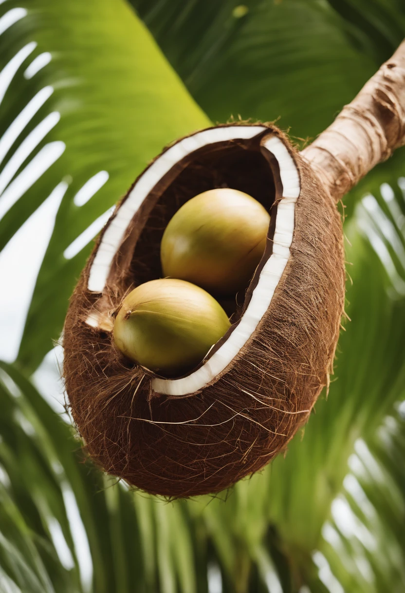 4K,Commercial photography,The eye level is parallel,Nests,coconut,Coconut water,poster for, Fresh style background, Attractive,Ultra HD,tmasterpiece,romanticism lain, Minimalism, Close-up, 8K,ccurate, Best quality, hyper HD