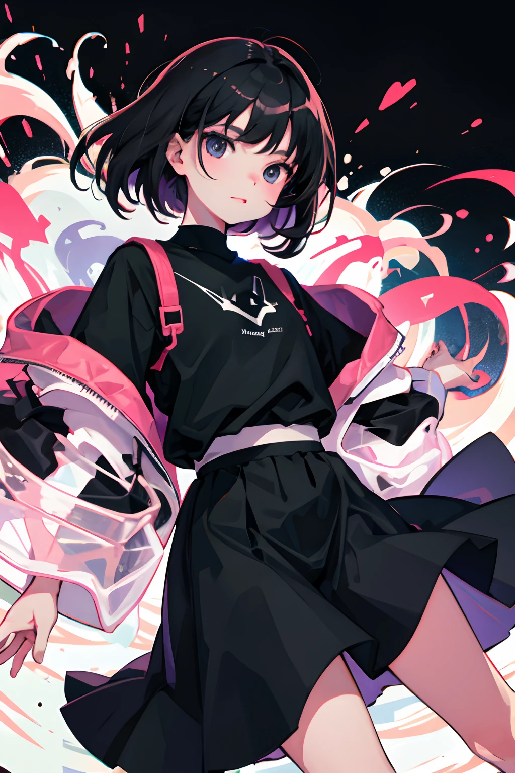 (child)，A dark-haired，Hold the skirt with your own hands
