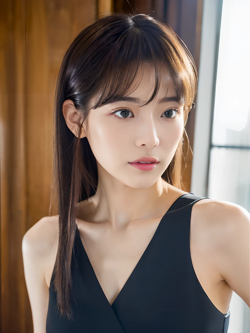 ((top-quality、8k、masuter piece:1.3))、1 female、Beautiful girl emphasizing slender abs:1.3、(Hairstyle Random、爆乳:1.2)、Plain clothe:1.2、inside the house、hyperdetailed face、A detailed eye、Double eyelids、selfee、undergarment