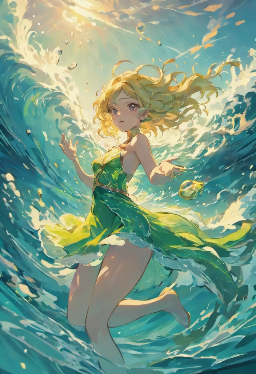 (Best quality,4K,8K,A high resolution,Masterpiece:1.2),Ultra-detailed,(Realistic,Photorealistic,photo-realistic:1.37),god of the ocean,ships,storming,Water splashes,mermaid,seagulls,A lighthouse in the distance,Sunset glow,Emerald green color palette,Majestic,Mythical,A storm is brewing,Dramatic lighting,Crashing waves,Ripples in the water,Attractive cleavage,Deep sea waters,ebb,Wind,Ominous clouds,Magnificent,fishing boat,Breathtaking,hot tub,A sea of bubbles,Dangerous currents,mysterious,Shimmering scales,mythological creatures,The thunderous roar of the ocean,Secrets hidden beneath the surface,Awe-inspiring，wearing a hanfu，I wish the overall picture of the ship to be more calm