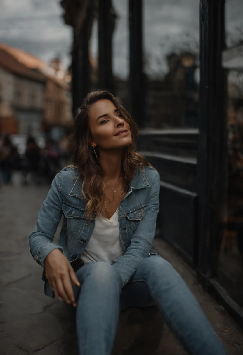 street，woman，selfie with friends，Beautiful Woman，denim pant,