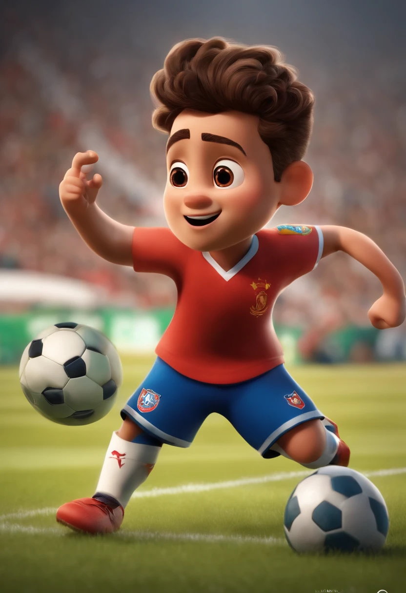 (best quality,realistic:1.37),boy with a joyful smile,soccer uniform,holding a ball in his arm on a football field,grass,clear sky,cheerful atmosphere,vibrant colors,sharp focus,shadows and highlights,portraits,studio lighting,emphasizing the boy's face and expression,texture,high resolution,professional,bokeh