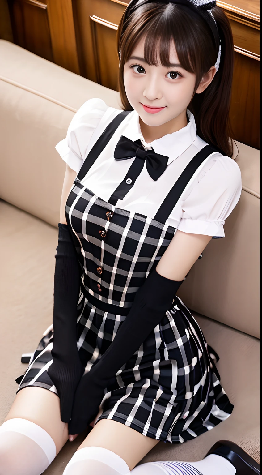 Gingham Check Erotic Beauty High Quality Maid Woman Striped Knee High Socks Panty Shot