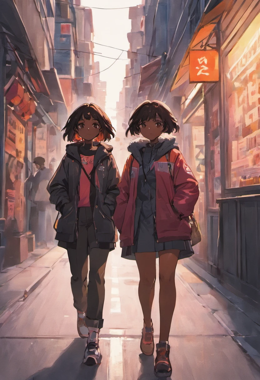 Black lesbian couple walking down the street