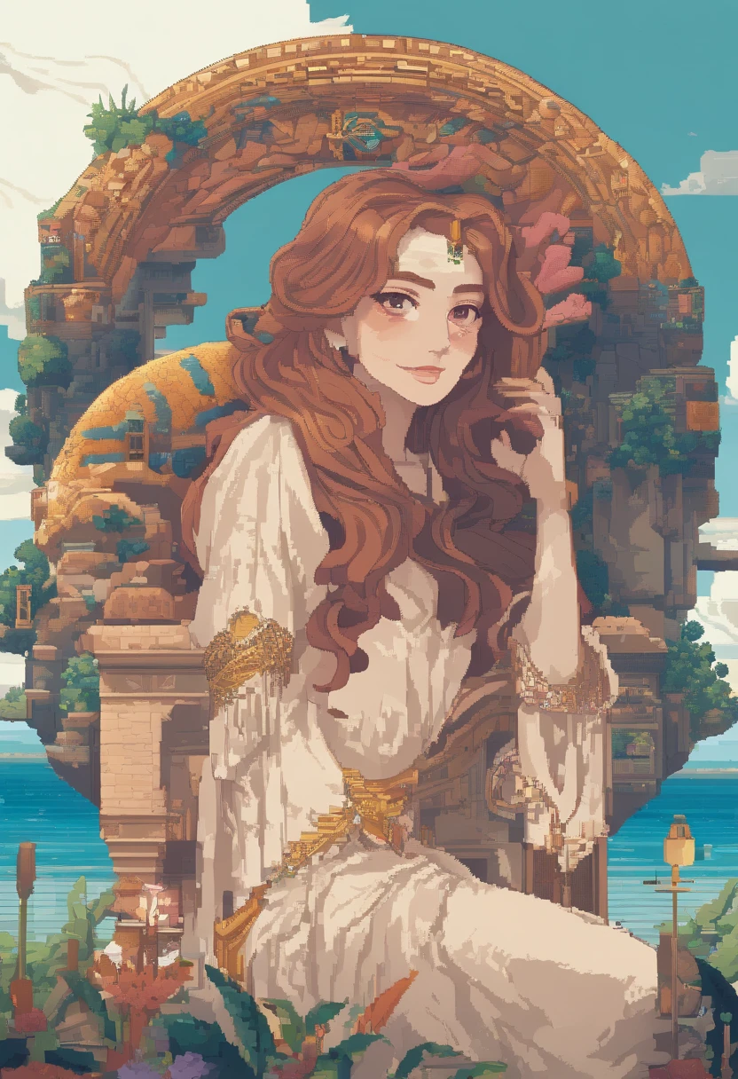(Best quality,4K,8K,A high resolution,Masterpiece:1.2),Ultra-detailed,(Realistic,Photorealistic,photo-realistic:1.37),narrative,Mature woman,Poseidon,illustration,Gentle expression,Beautiful detailed eyes,beautiful detailed lips,Flowing hair,tranquil ambiance,Warm lighting,Sea background,Vivid colors,Concept artist,mito