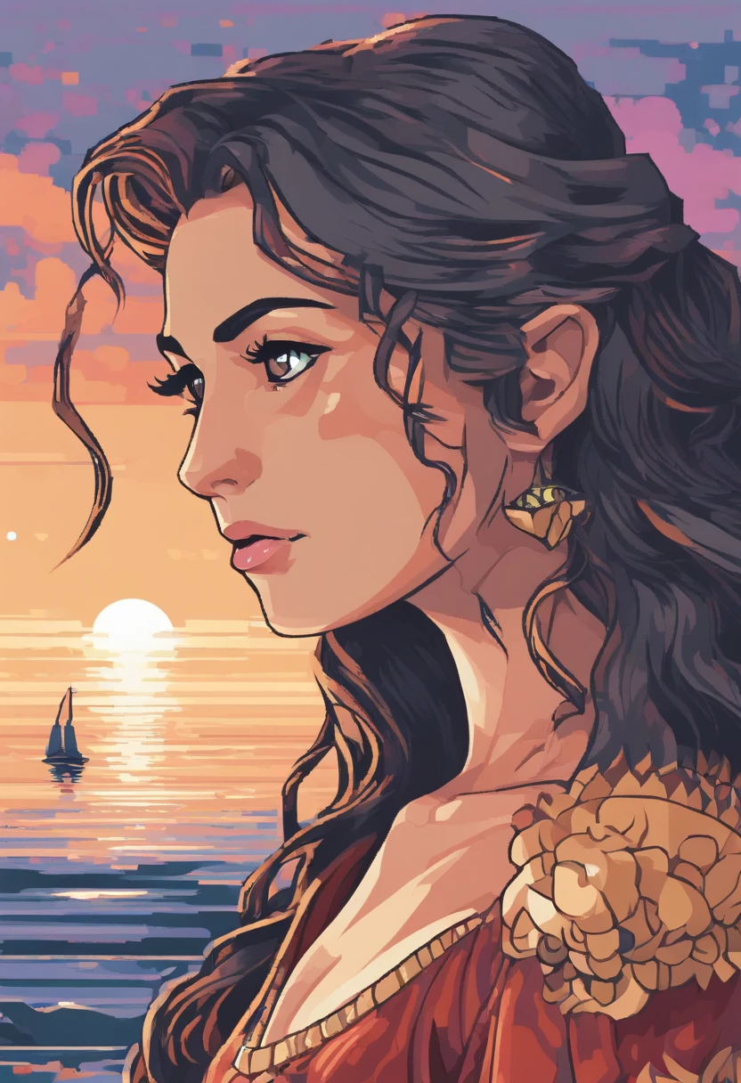 (Best quality,4K,8K,A high resolution,Masterpiece:1.2),Ultra-detailed,(Realistic,Photorealistic,photo-realistic:1.37),narrative,Mature woman,Poseidon,illustration,Gentle expression,Beautiful detailed eyes,beautiful detailed lips,Flowing hair,tranquil ambiance,Warm lighting,Sea background,Vivid colors,Concept artist,mito