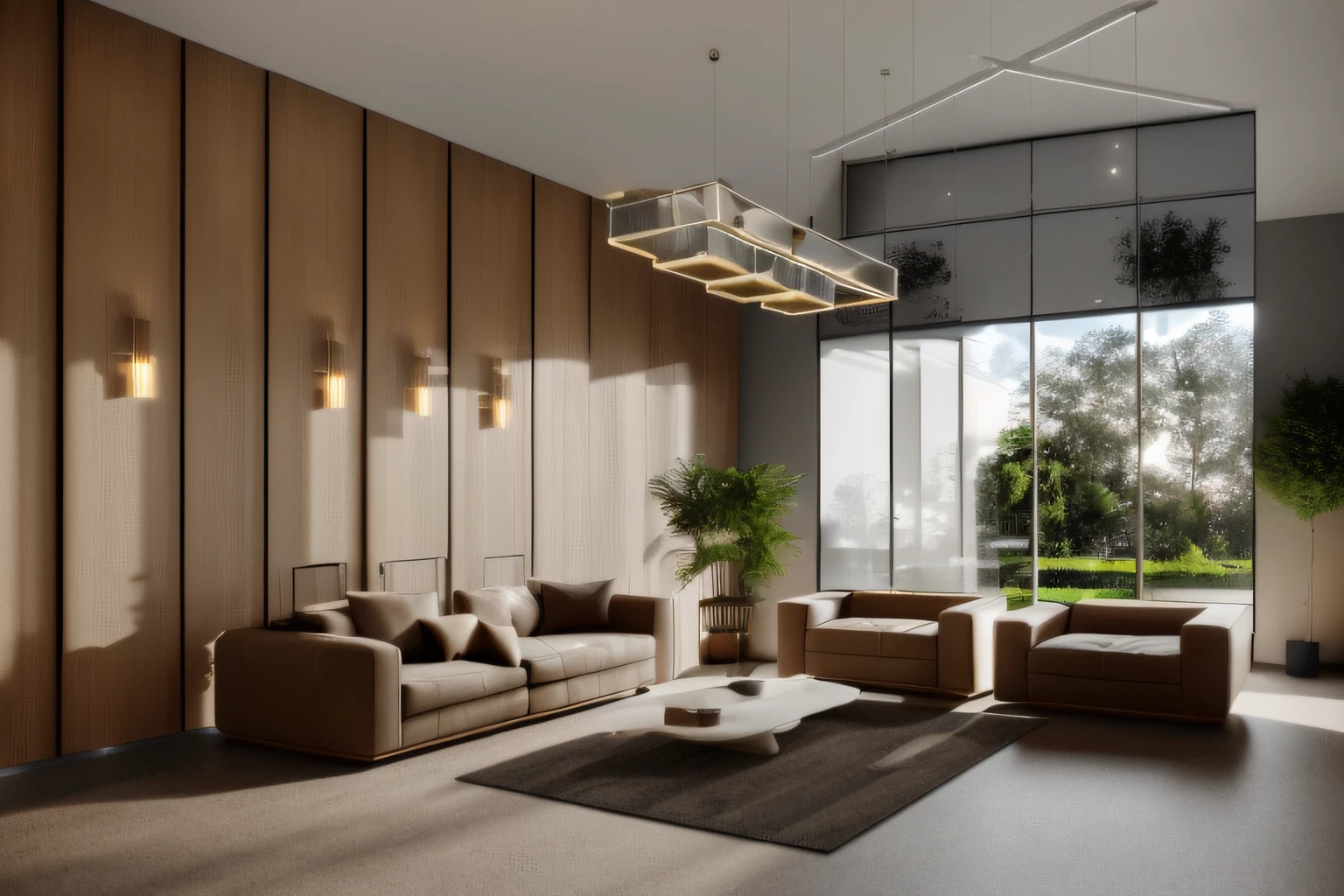 living room, MINIMUM, lights, lighting, max 3d rendering, warm tone