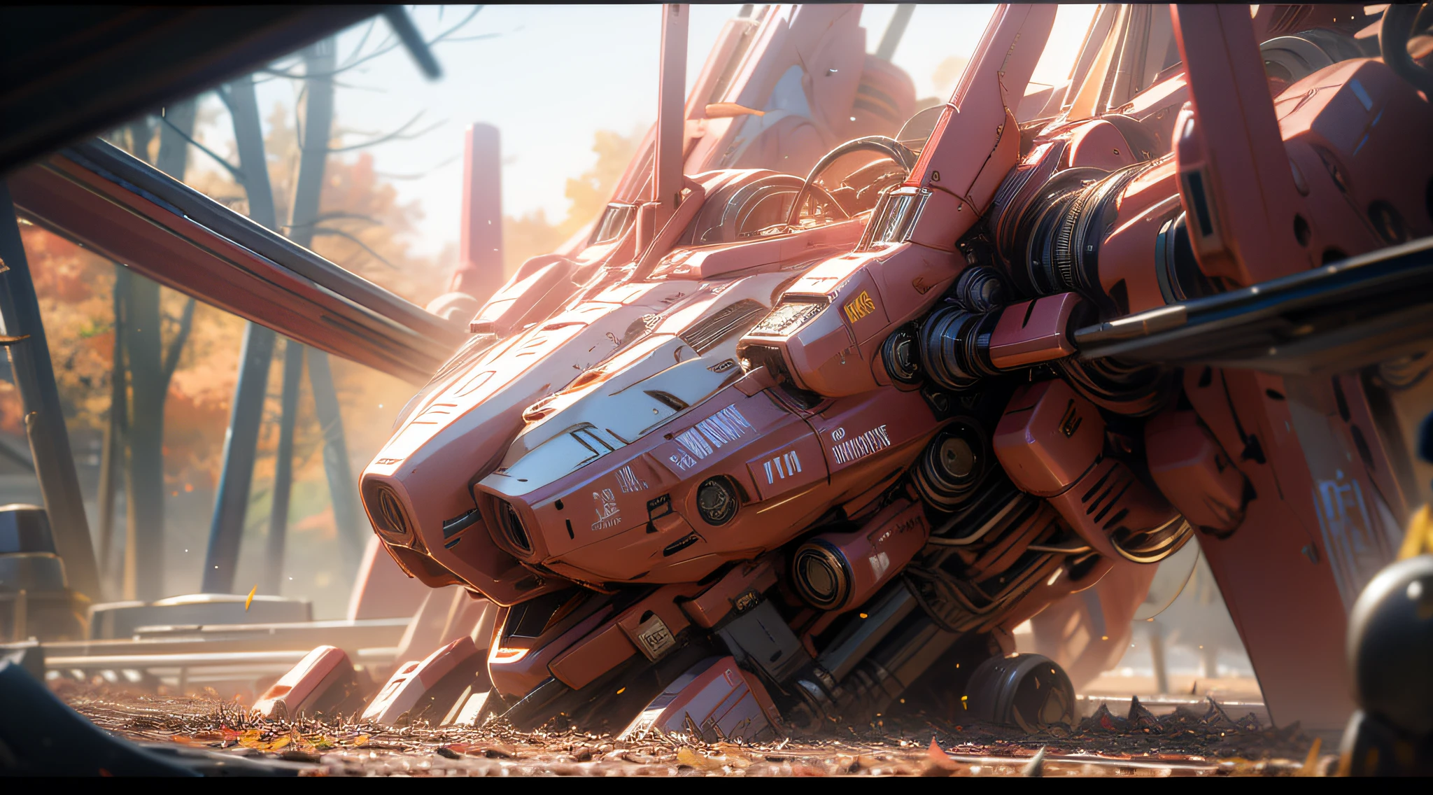 ((autumnal))，ultra-wide-angle，The mech stands on the ground