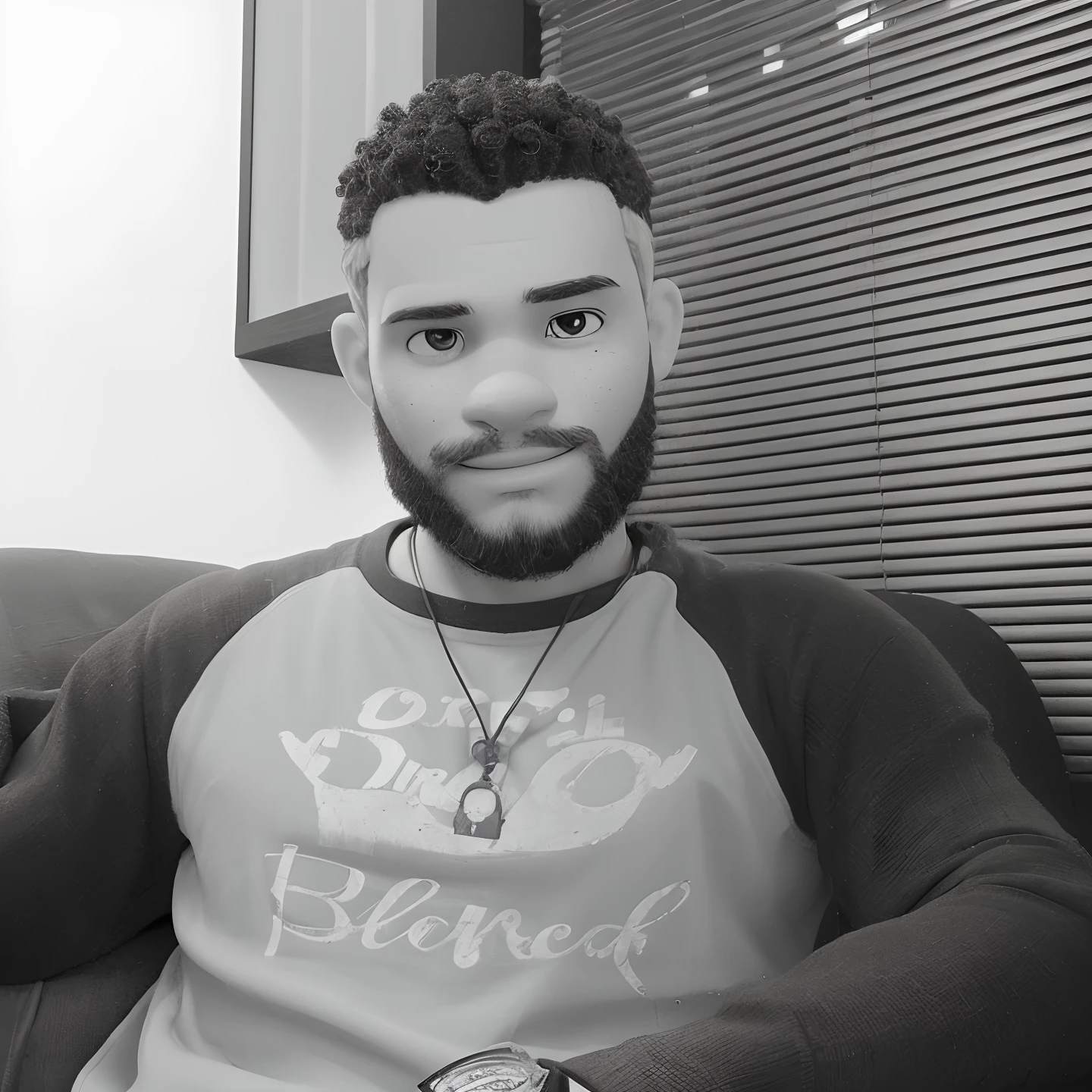 Um homem, usando barba cheia,o menino, afro-americano, Vista frontal sentado na cama, Looking at camera, cabelos pretos, Foto RAW,((Camisa Preta:1.2)), ((retrato)),Afro-descendente, Use uma boina, cabelo estilo militar, Slim and slightly athletic body, Wear basic clothes, Homem de 18 anos, olhos castanhos, olhos perfeitos, ((fundo branco:1.2)), studio lighting, alta qualidade, filmic grain, Fujifilm XT3, Centralizado