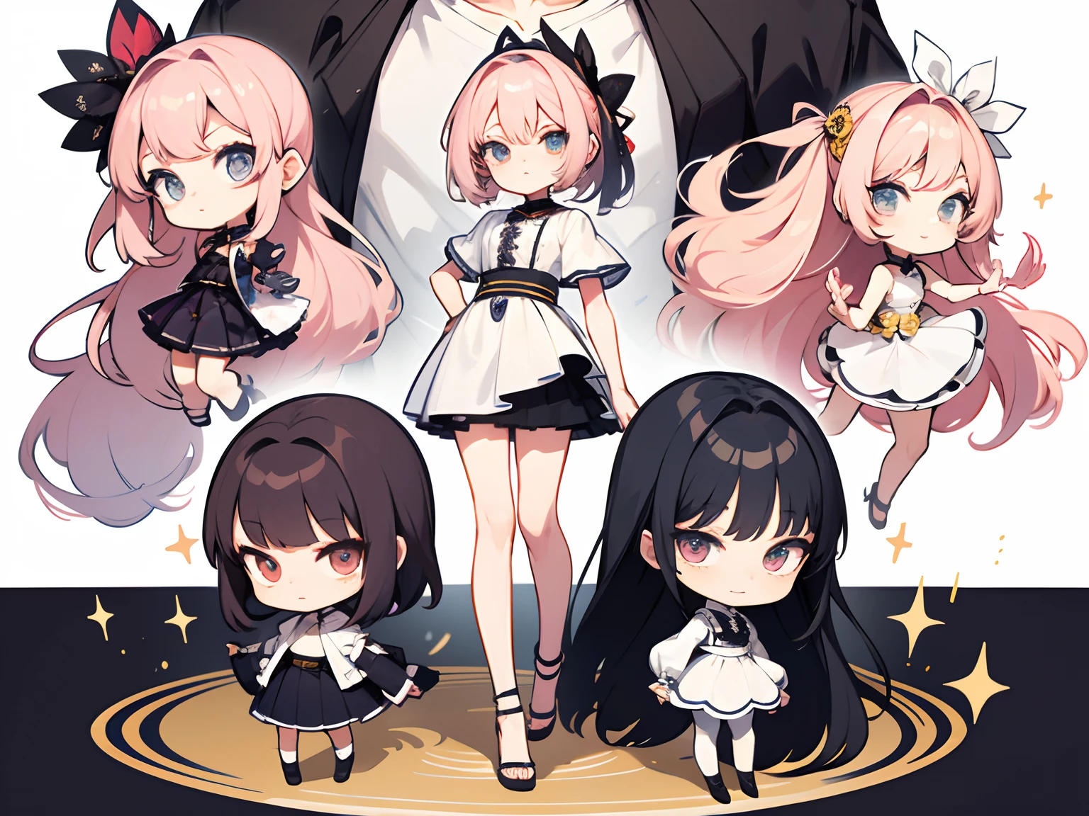 Fashion show of chibi characters, masterpiece, best quality, super detail