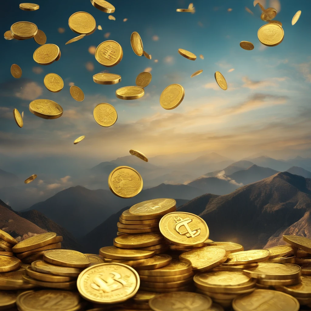 A lot of gold coins fell from the sky,The ground is full of renminbi