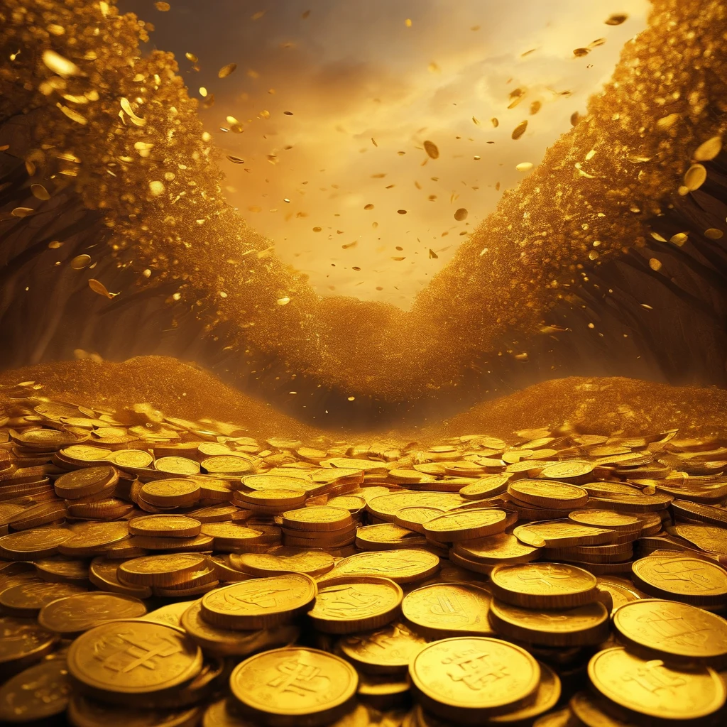 A lot of gold coins fell from the sky，The ground is full of renminbi