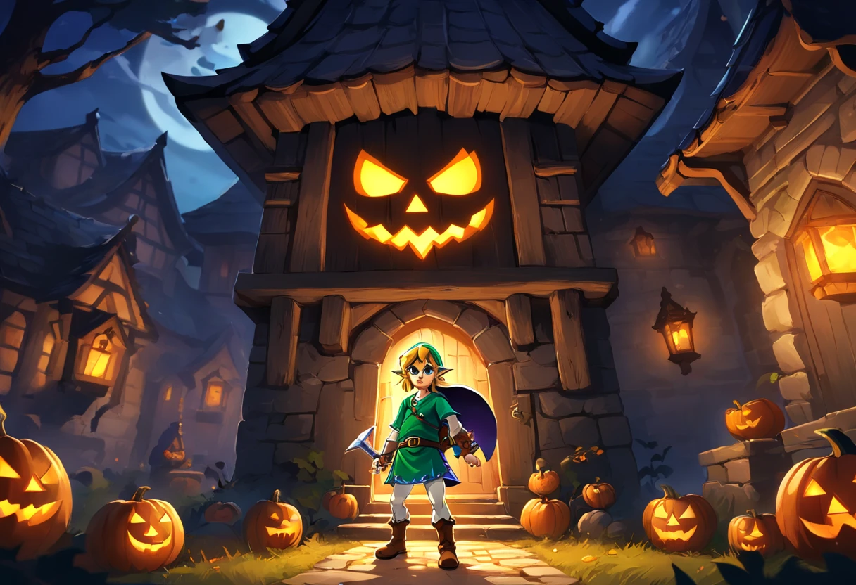 Halloween Night,Ghost Monster Ancient House Win M9 Bayonet Gamma Doppler,The style is Valorant(Intrepid Covenant),The combination of two-dimensional and realism,The scene pays attention to the atmosphere of light and shadow and the sense of space,Ghosts、The union of the divine beasts,Incorporate elements that fit the Halloween theme