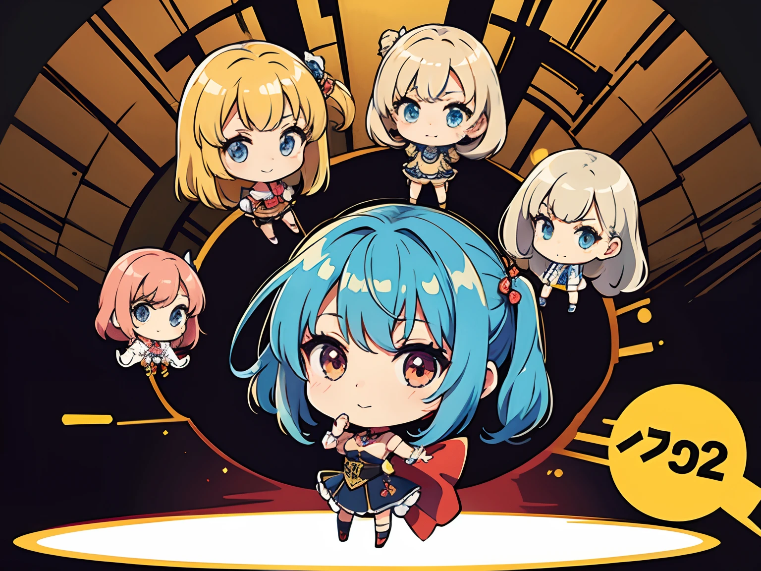 Fashion show of chibi characters, masterpiece, best quality, super detail
