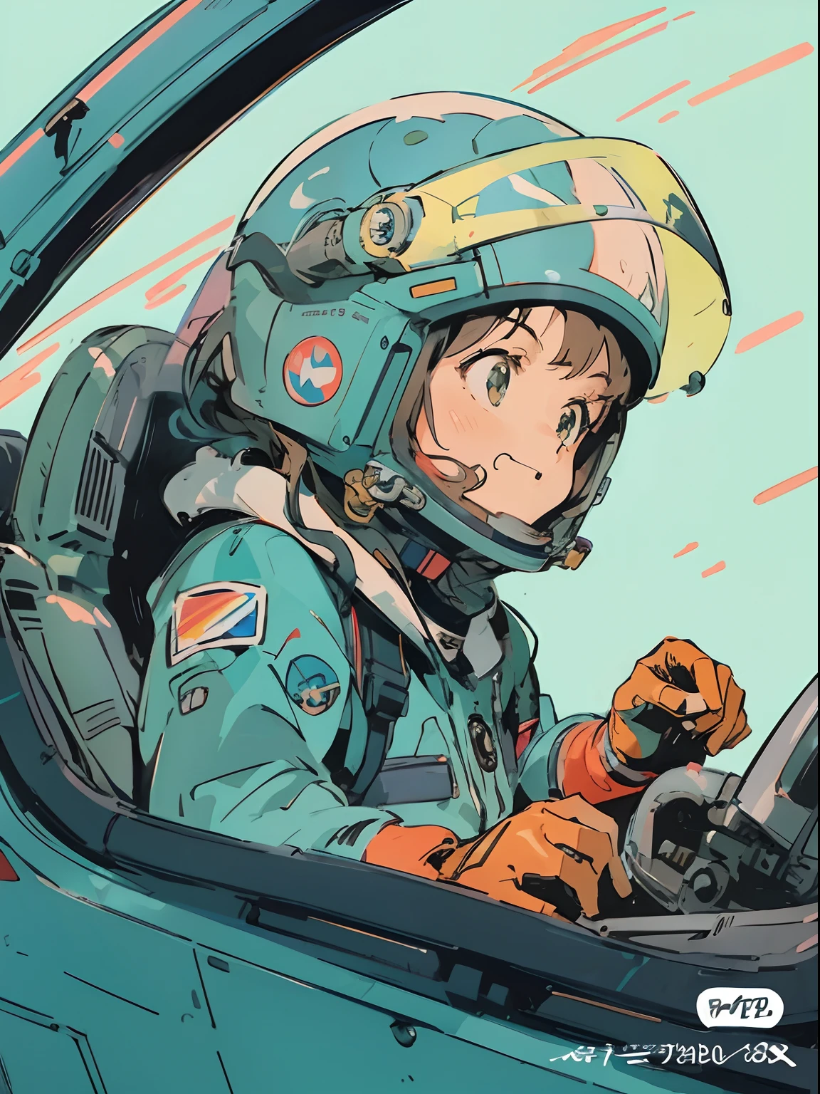 Anime character flying an airplane in a spacesuit, portrait anime space cadet girl, pilot girl, cute pilot girl, lofi-girl, akira art style, style of macross, akira style illustration, style of akira motion movie, mcross, akira vibes, inspired by Josan Gonzalez, Lofi art, Praise Artstyle, 8 0 s anime art style