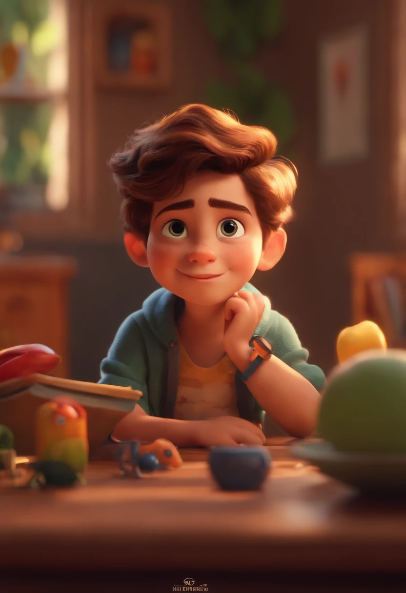 Image of a boy for a story in a YouTube video in Pixar format, He's the little allabester, He's the class leader, He's outgoing, Playful and gets up for a lot of things