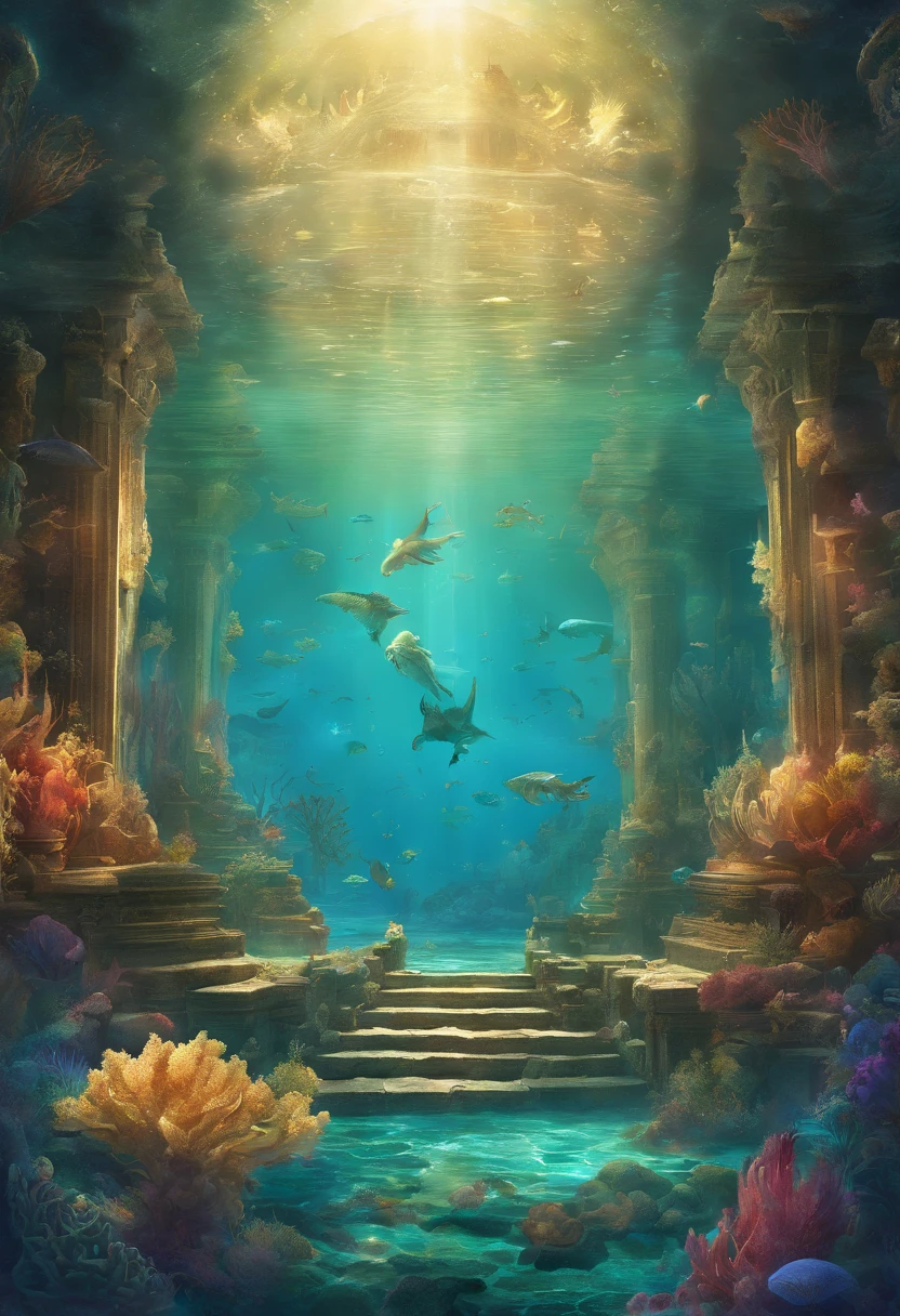 (Ultra-detailed, Best quality, hdr:1.2), Underwater Kingdom, The majestic king of the sea, Powerful trident, Shimmering scales, Elegant mermaid, mythological creatures, Vibrant coral reefs, A mysterious shipwreck, Mesmerizing colors of the ocean, Ethereal lighting, Fascinating reflection of water, Fabulous aura, Breathtaking depth, Fascinating marine life, Fabulous underwater city, Majestic seahorse, Magic and mystery, Ancient ruins, Hidden treasure, Sparkling golden sand, Endless ocean horizon, Magnificent and beautiful, Otherworldly aquatic creatures, divine power, Soothe the waves, Fabulous battles, Mythical creatures that emerge from the depths, Sacred underwater landscape, A tranquil aquatic paradise, Royal Underwater Palace