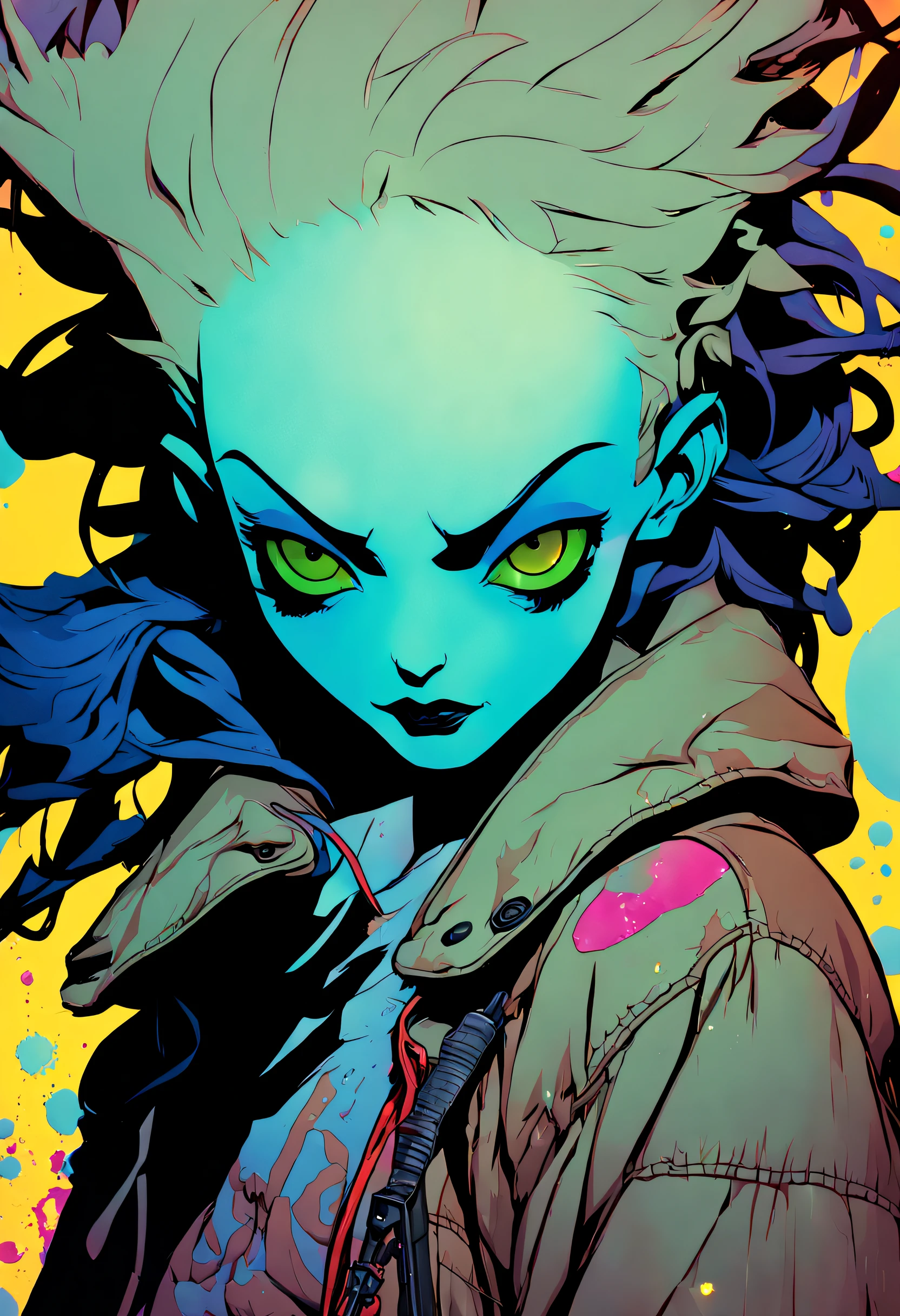 znchn style、Official、masterpiece、Beautiful fece、highly contrast、(art by:1.4)、A lonely girl who made contact with aliens、portraitures、in outer space、Sweat Tops、long boots、brown haired、long shoulder hair、illustratio、Subtle Colour、profile、Subtle Colour、post grunge、concept-art、Paint Splatter、intricate-detail。Highly detailed and detailed eyes、Trending in art stations、Jothan Gonzalez and Rop、James Jean、Vikton Gai、David Rabun、Mike Mignola、Lauri Lee、masutepiece、top-quality、