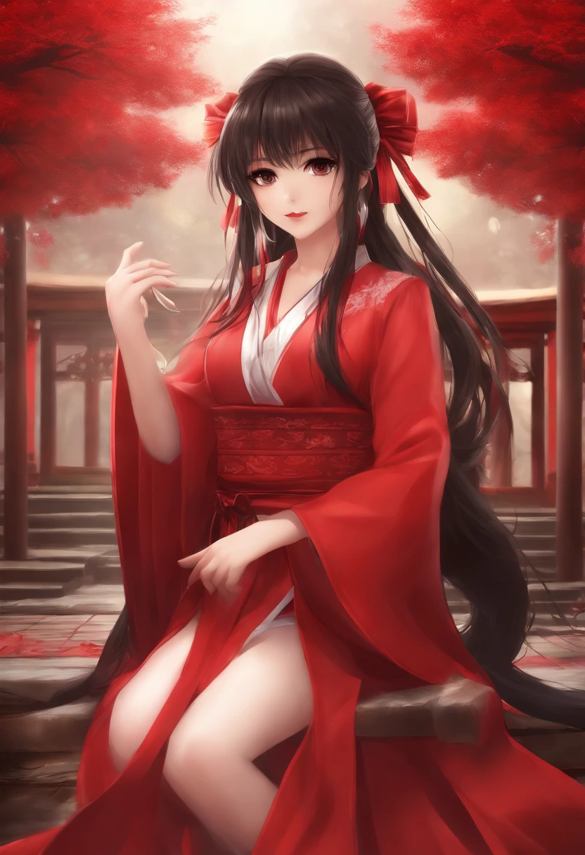 Reimu_hakurei, vestido vermelho, Miko, sanctuary background, 1girl, master part, best quality, altamente detalhado