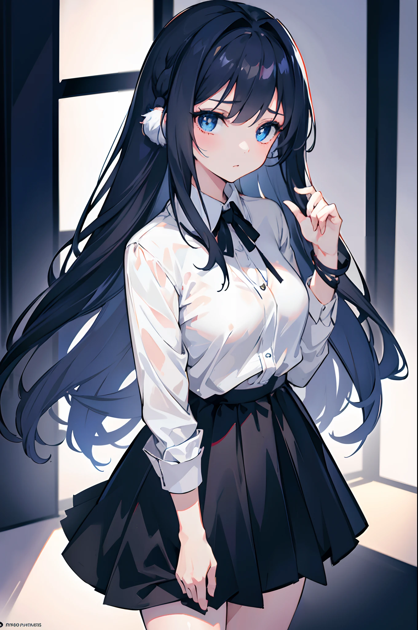 1girl in, Long hair, Waist-length hair, Wearing a plain gray cardigan sweater, Long skirt, Black skirt, Knee-length skirt, Morning City, Shops, Daytime, Summer, white building, absurderes, hight resolution, ultrasharp, 8K, masutepiece, Looking at Viewer, Official art, nffsw, face lights, A hyper-realistic, hight resolution, Photography, Film grain, chromatic abberation, Sharp Focus, Dynamic lighting, Cinematic lighting, Professional Shadow, dark shadow, highest details, ighly detailed, ultra-detailliert, finely detail, Real Skin, Delicate facial features, Detailed face and eyes, Sharp pupils