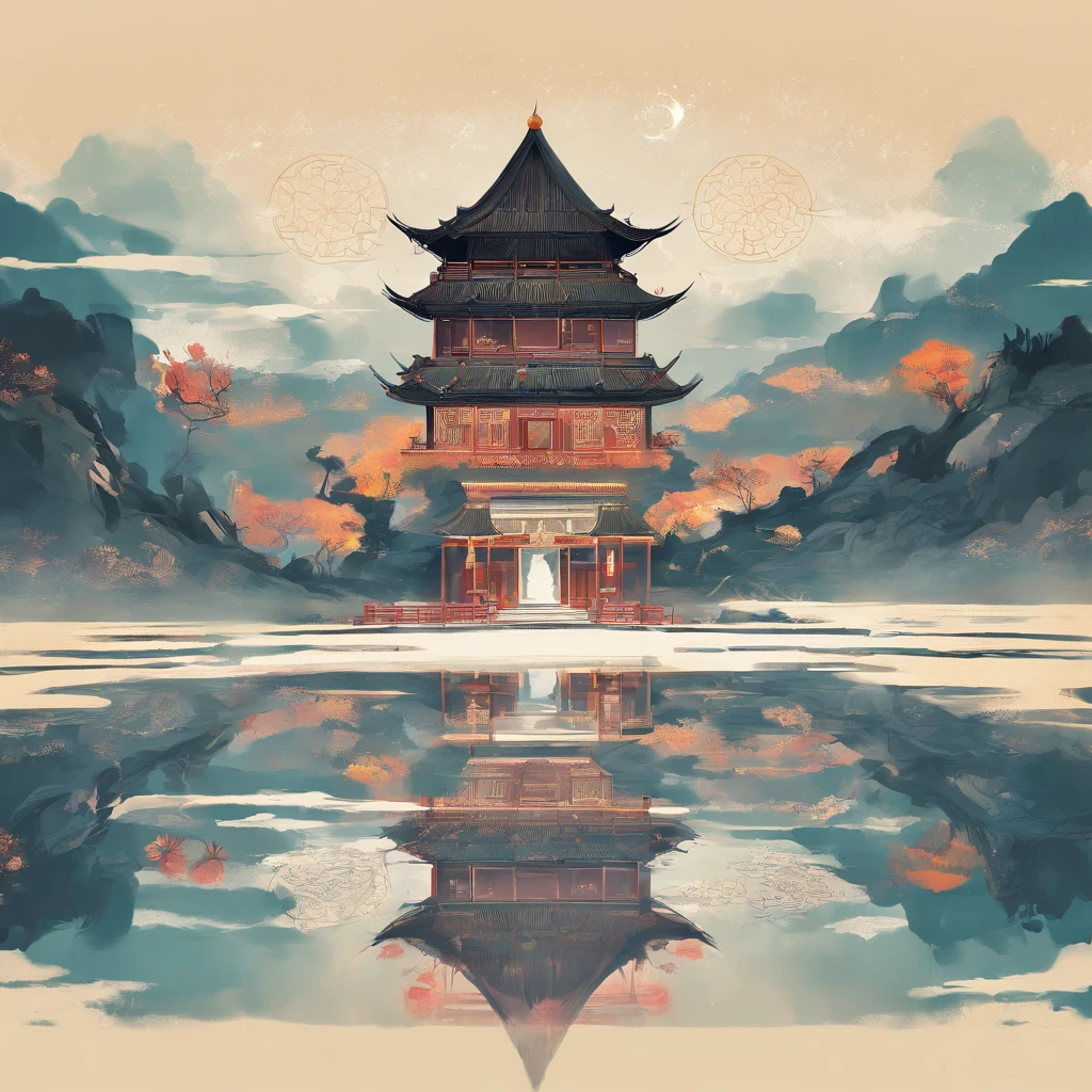 Chinese landscape painting，mandala pattern