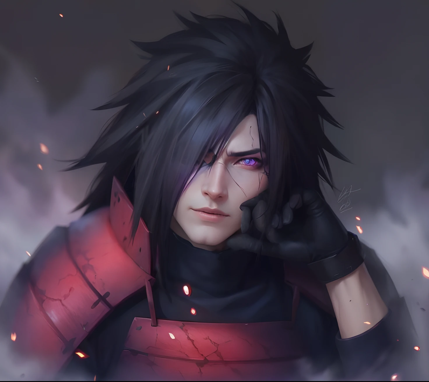 Hyperrealistic version of Madara, rinnegan purple eye, hyperdetailled, hyperrealistic