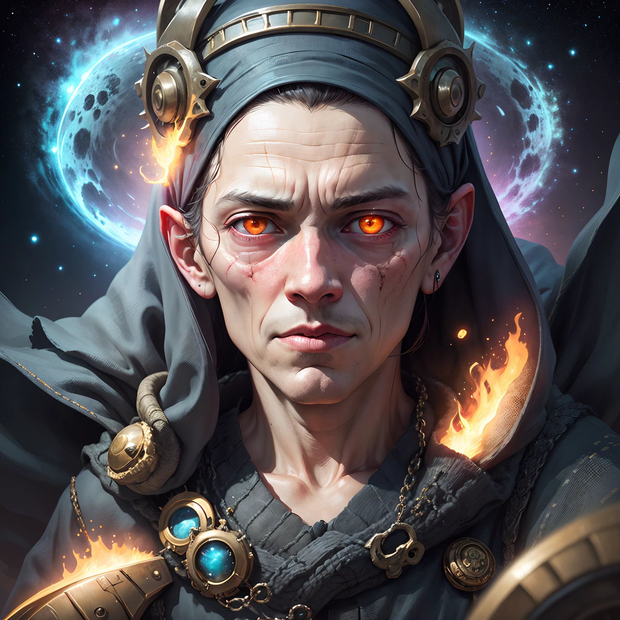 dark evil twisted bald man, elements of evil nature, dark evil magic, glowing eyes, blue magical effects, headshot, small detailed facial features, intricate pixel art style, highly detailed, masterpiece, 8k, photorealistic, fantasy, magical, ethereal, cinematic lighting, dramatic contrast, vivid colors, digital painting