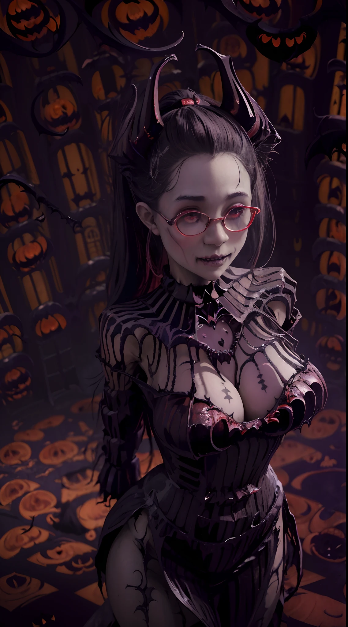 Fine、(The best illustrations)、8k UHD resolution、intricate-detail、top-quality、realisitic、ultra-detailliert、The best lighting、Best Shadows、Soft lighting、Ulutra HD、Ultra-realistic、Tindall Effect、Photorealsitic、(High Detail Skins:1.2)、 (Intricate details, makeup, pureerosface_v1:0.5), (Detailed beautiful delicate face, Detailed beautiful delicate eyes, A perfectly proportioned face, High detailed skin, Detailed skin, best ratio four finger and one thumb, arms below breasts, Tattoo with a red glow under the stomach、Awesome awesome, wide hips, smooth midriff, skiny and thin, __Fashion__, __hair__:1.25)、Digital SLR、 absurderes、1 beautiful devil woman from hell, surreal female portraits by David Hockney and Alphonse Mucha, Portrait of a seductive woman、Fantasy Art, Chinese Doll、Chinese actress、Dungeon、The dragon、Devil's Palace、Devil's Torture Chamber、natta、Dark style 、In the Dark、(Detailed spooky backgrounds:2), magia、 1人、Evil Nun、Dark Necromancer、Succubus、Devil's Daughter、Umi Shinonome、Bat Wings,(((Demon Horns)))、 ((((Huge glasses, Otaku Glasses, thick glasses, Round glasses)))),(((Colossal tits)))、(Devil's Tail)、(red eyes glowing:1.6)、red eyes make up very sharp and detailed, The eyes are very well made up, ((Red Eye:1.0)),intricate tattoos, demonic intricate tattoos, thigh tattoos, body tattoos, masterpiece、The most beautiful face、a baby face、Charming smile、plump beautiful red lips、Muscular seductive body、The enchanting body of the devil、devil style、Seductive Black Magic Costume、(((A shiny red snake is wrapped around her body)))、The long-haired、Braids、white hair、Ponytail distortion、, Ponytail with a bow tied at the back of the hair, Beautiful expression、Body Up、Large breasts emphasis、Bust, Super tight breasts, Breast augmentation surgery, The breasts are very big and round and round,Toned waist、Wide buttocks、 lowkey, cowboy lens, (Black Phoenix Dress: 1.0), devil crown, Red sparkling gemstone necklace、Jewelry Gwise, wearing black mesh socks,Wear light red、nffsw,